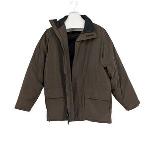 Claiborne Down Feather Puffer Jacket Brown Zip Utility Winter Outdoor Size XL